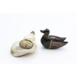 2 x Antique / Vintage Tobacciana Novelty SNUFF BOXES Inc Carved Duck, MOP Etc