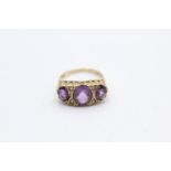 9ct gold vintage amethyst & clear gemstone seven stone gypsy setting ring (3.3g) Size P