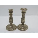Pair of English HM 5" candlesticks - one collar missing