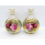 Pair of hand painted red mark Royal Worcester rose vases 5" - no damage