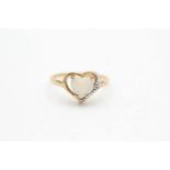 10ct gold vintage opal & diamond heart setting dress ring (1.3g) Size H