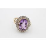 9ct yellow & white gold diamond & amethyst cocktail ring (4.9g) Size S