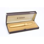 Vintage PARKER 65 Rolled Gold FOUNTAIN PEN w/ 14ct Gold Nib WRITING (24g)