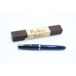 Vintage PARKER Duofold Navy FOUNTAIN PEN w/ 14ct Gold Nib WRITING Boxed