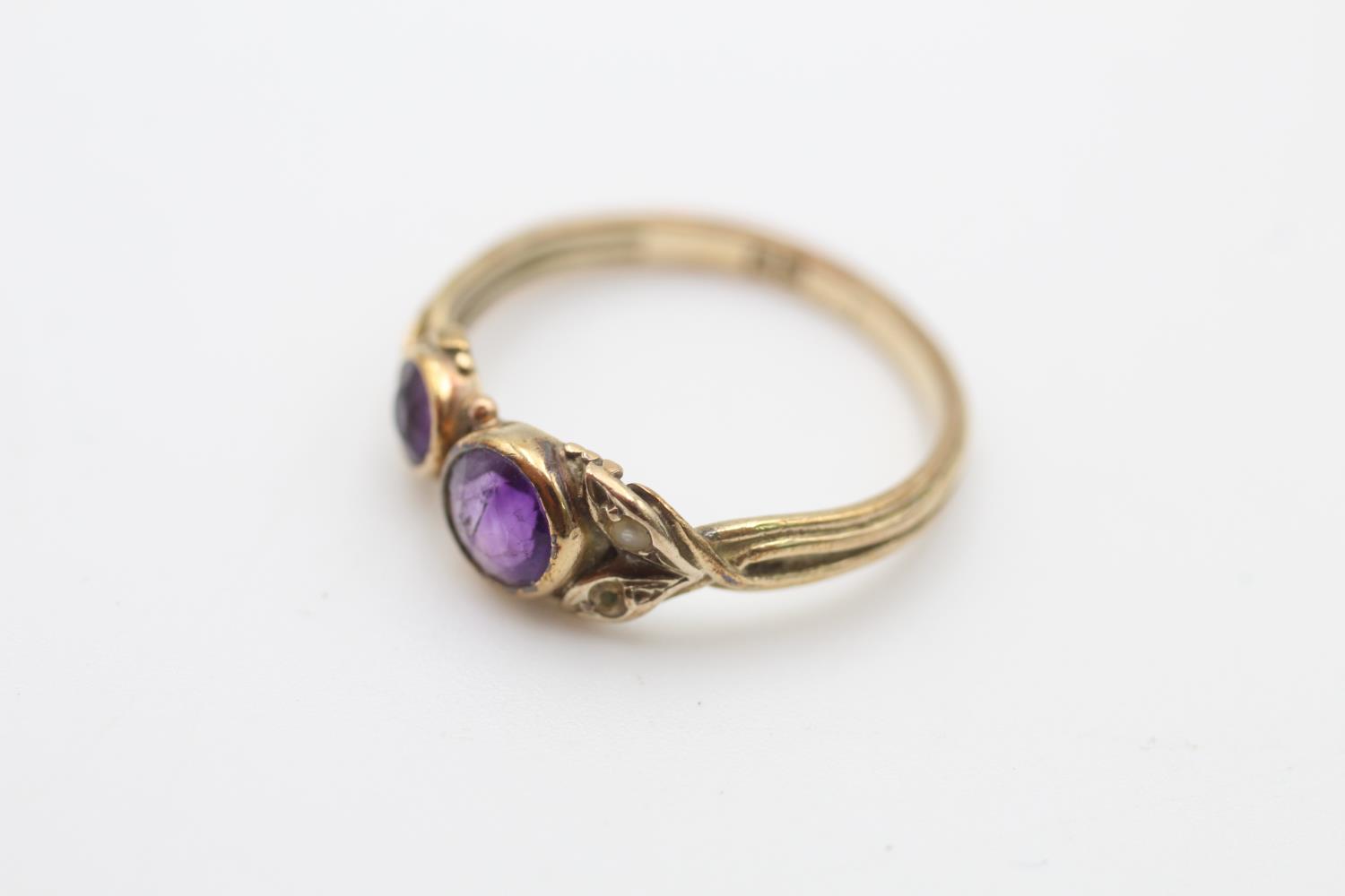 9ct gold amethyst & seed pearl dress ring (2g) Size M - Image 2 of 6