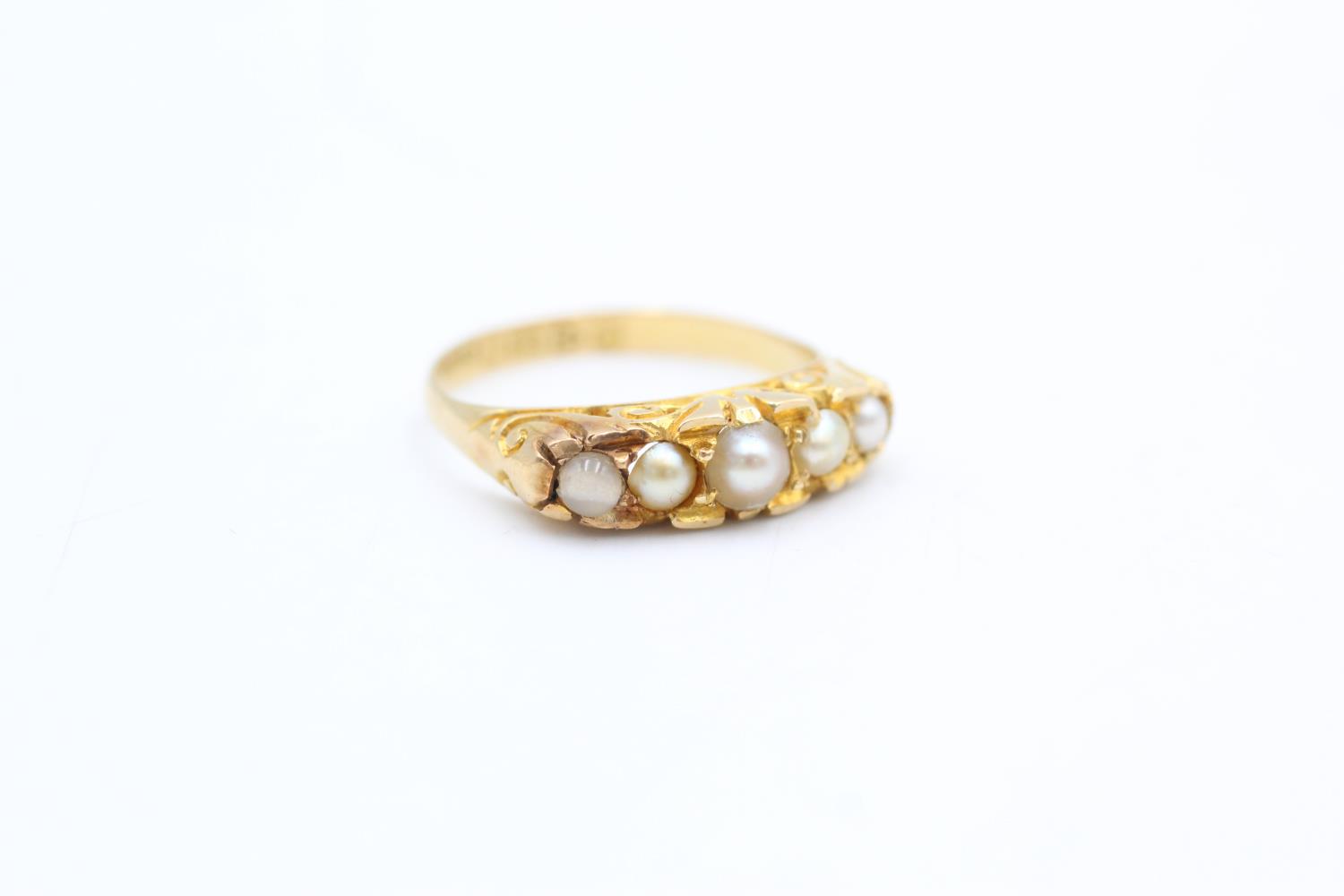 18ct gold antique pearl five stone dress ring - Hallmarked Chester (3.7g) Size M - Image 6 of 6