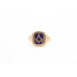 9ct gold vintage blue enamel square & compass signet ring (5.5g) Size S