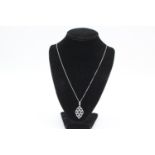 9ct white gold vintage sapphire & diamond cluster pendant necklace (5.1g)
