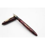 Vintage SHEAFFER Lifetime Burgundy Stripe FOUNTAIN PEN w/ Gold Plate Nib WRITING