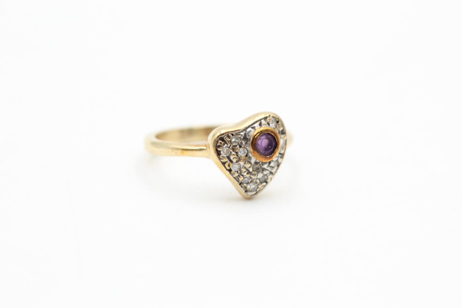 9ct gold vintage amethyst & diamond dress ring (2.9g) Size L - Image 5 of 5