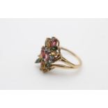 9ct gold vintage tourmaline & topaz cluster dress ring (3.1g) Size O