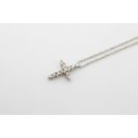 14ct white gold diamond set cross pendant necklace (1.2g)