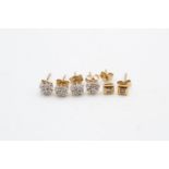 3 x 9ct gold diamond earrings inc. cluster, studs (1.5g)