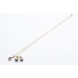 9ct gold diamond & sapphire pendant necklace & stud earrings set (3.6g)