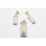 9ct gold jadeite oriental lucky pendant & earrings set (7.5g)