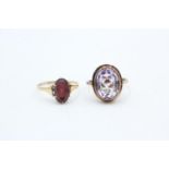 2 x 9ct gold solitaire rings inc. amethyst & paste (5.5g)