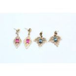 2 x 9ct gold gemstone earrings inc. ruby, topaz (3.6g)
