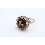 9ct gold vintage onyx Capricorn inlay zodiac sign signet ring (3.5g)