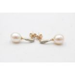 9ct gold pearl & diamond drop earrings (2.4g)