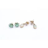 2 x 9ct gold gemstone earrings inc. emerald, jade (2.4g)