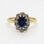 18ct ring with diamonds and blue stone 3g size N