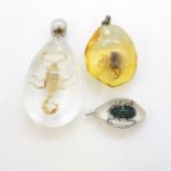 3x resin keyrings with beetles and scorpions