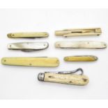 Early penknives some with silver blades and others with manicure tools