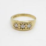 9ct gold gypsy style ring trilogy of paste stones 3.5g size W