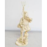 Highly carved ivory Japanese fisherman 8" high fully signed to base