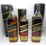 2x boxed 1ltr Black Label 12 year old and 1x boxed 70cl Extra Special Black Label