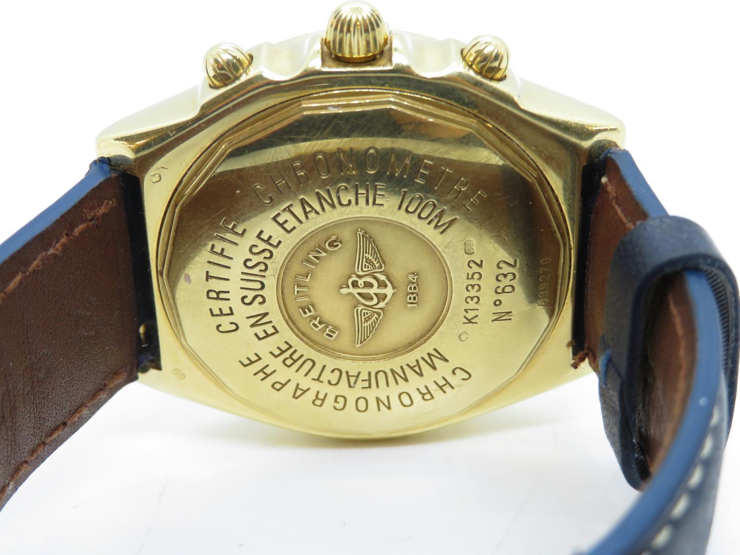 Breitling 18ct gold chronograph fully working automatic watch replacement Breitling strap K13352 - Image 3 of 4
