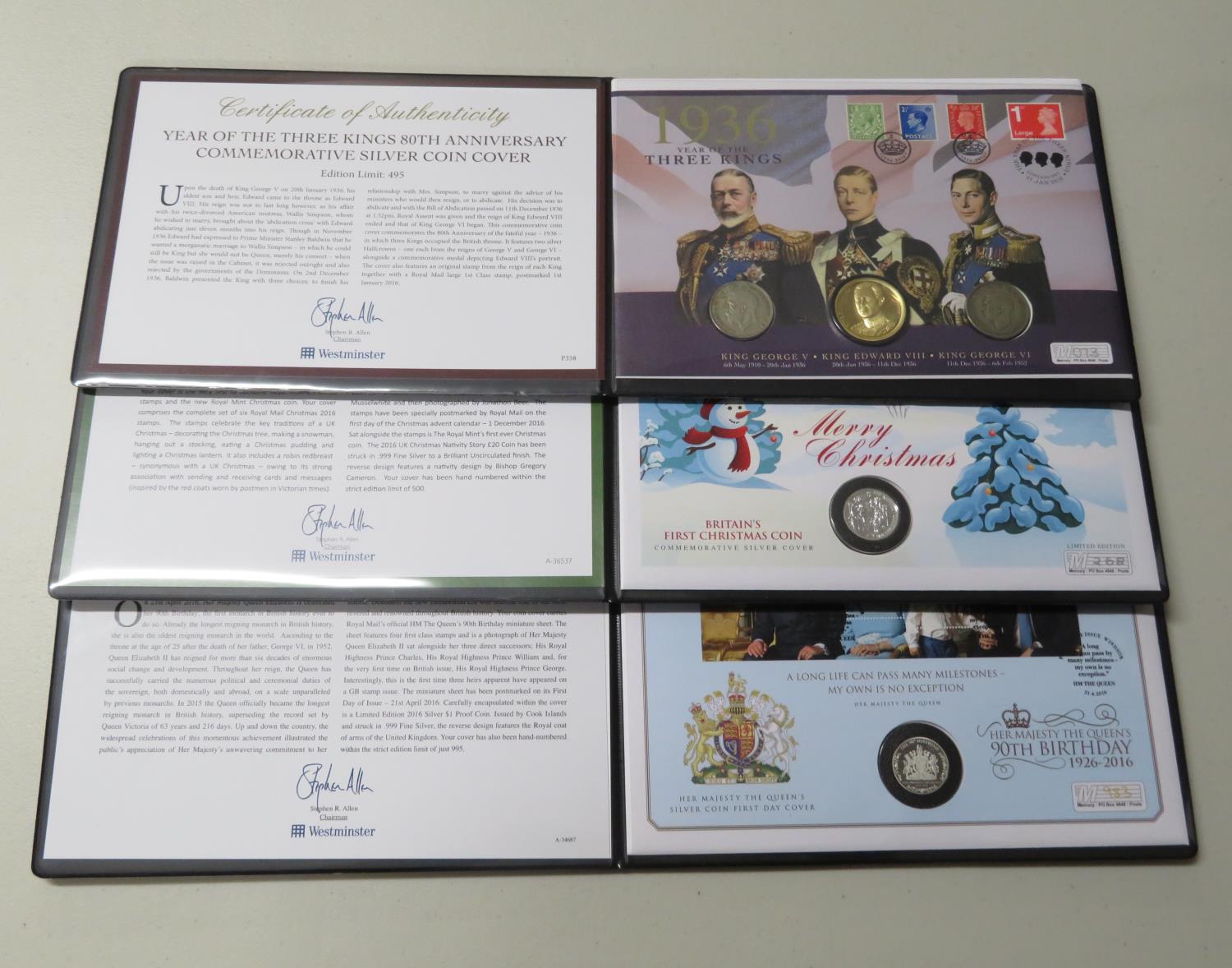 Mint condition Britain's First Christmas Coin, Year of the Three Kings Coins and Her Majesty's