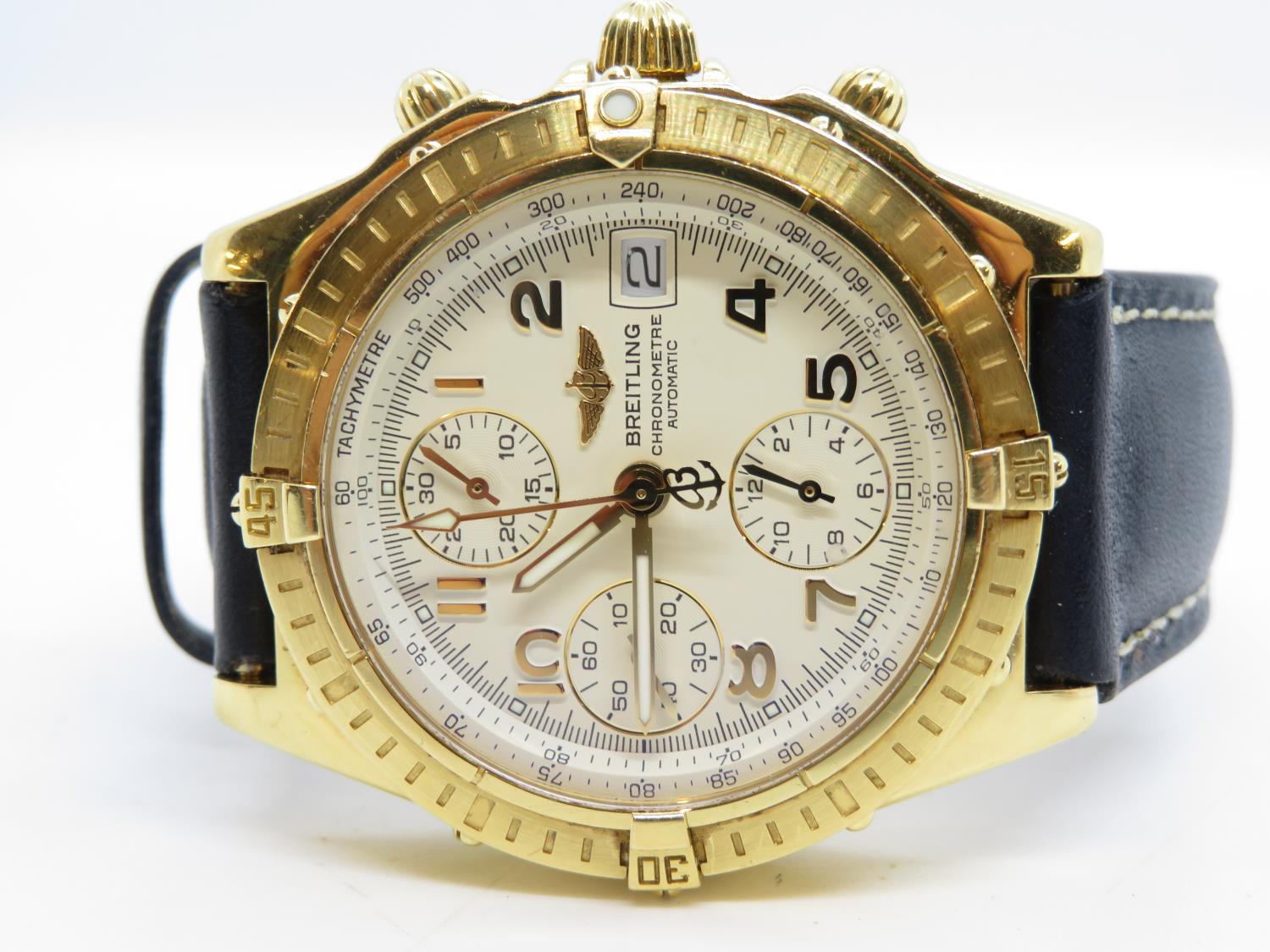 Breitling 18ct gold chronograph fully working automatic watch replacement Breitling strap K13352 - Image 2 of 4