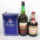 Crown Royal boxed Whisky along with Pale Cream fortified wine and Drambuie