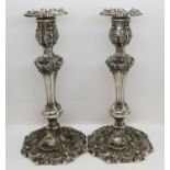Quality pair of Regency candlesticks 11.5" high marks for Sheffield 1821 in Rococo style with