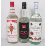 Beefeater Gin, Red Square Vodka and Bacardi