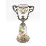 Early silver enamelled marriage cup - enamel in excellent condition - 6" high