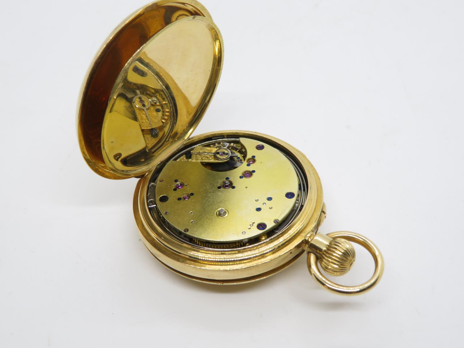 Very good quality 18ct half Hunter minute repeating pocket watch repeat function works accurately - Bild 5 aus 7