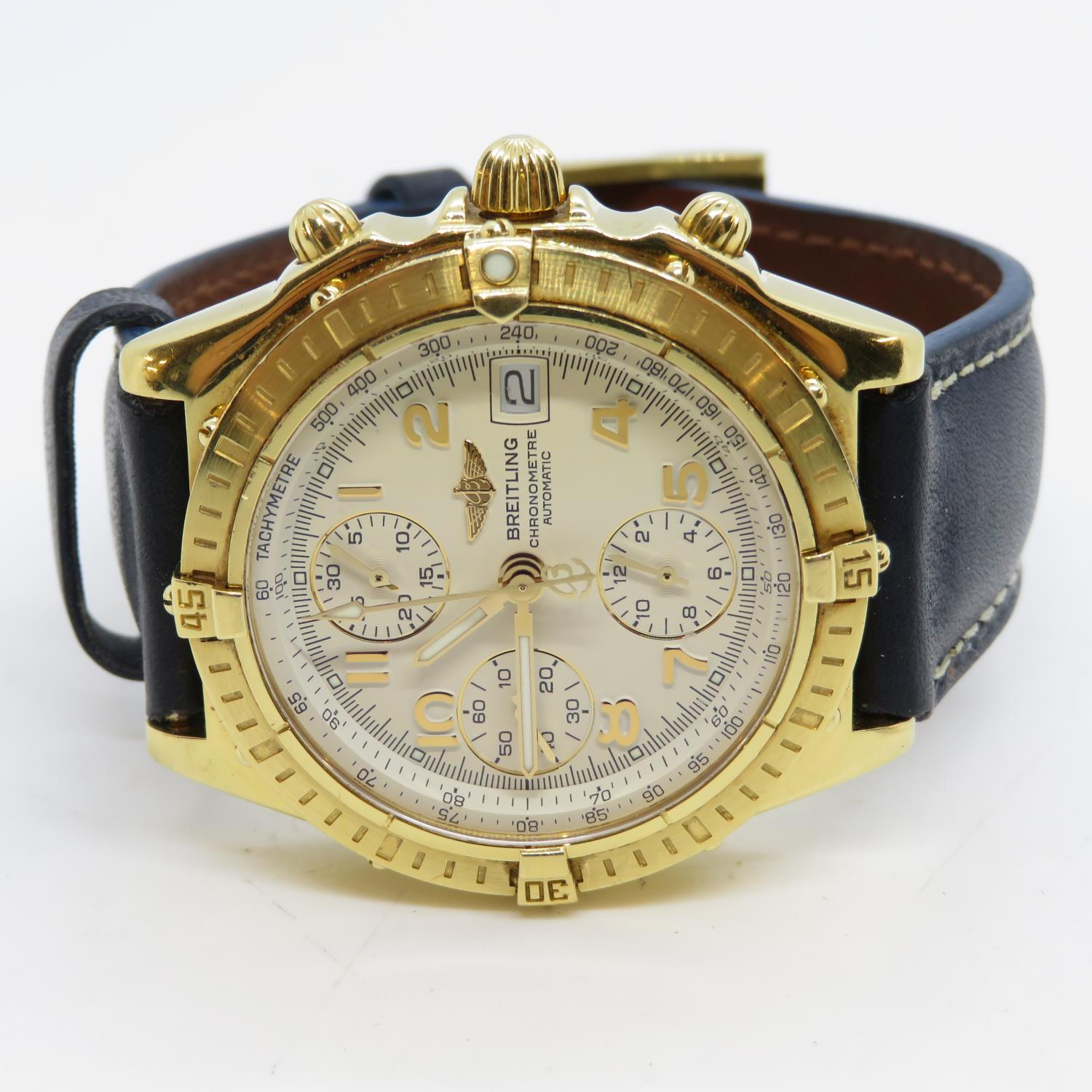 Breitling 18ct gold chronograph fully working automatic watch replacement Breitling strap K13352