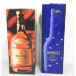 Boxed bottle of Hennesy Cognac and Boxed Martell Cognac