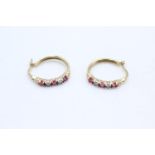 9ct gold diamond & ruby detail hoop earrings (2.7g)