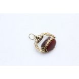 9ct gold vintage carnelian, agate & onyx ornate swivel fob pendant (4.7g)