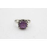 9ct white gold amethyst & diamond square halo dress ring (2.7g)