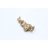 9ct gold vintage sapphire, garnet, paste & clear gemstone set articulated jester pendant (5.7g)