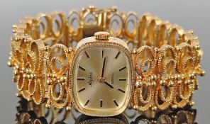 Armbanduhr, Alpina, Terval, Metall vergoldet, fein gearbeitetes Band mit Bögen und kleinen aufgeset