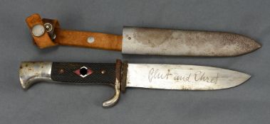 Frühes Fahrtenmesser - HJ-Messer, Devise "Blut und Ehre", klar lesbar, Hersteller Carl Wüsthof Soli