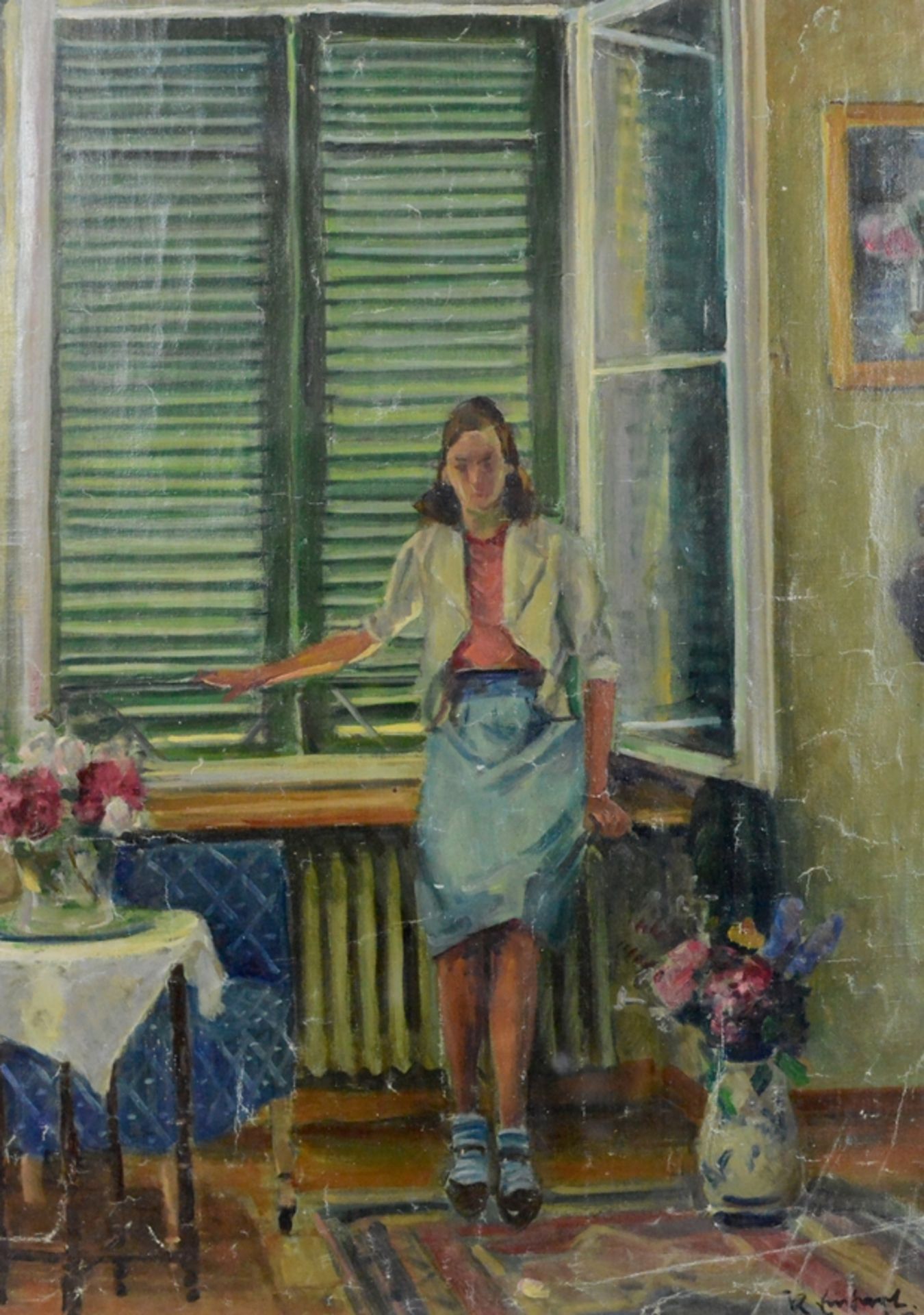 Einhart, Karl (1884 - 1967 Constance), "Young woman in an interior", in front of a large window wit