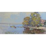 Kutzner, Gerd (1920 Rabenstein-Gaienhofen) "Moderner Seeblick", am Bodensee, wohl Gnadensee, rechts