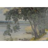 Kellermann, Karl (1881 Titisee-1968 Konstanz), "Am Bodenseeufer", mit Booten und sommerlichen Bäume
