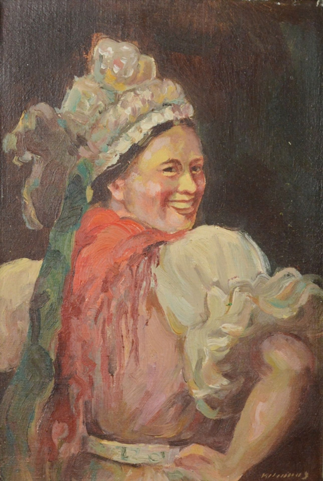 Künstler des 19./20. Jahrhunderts, "Dame in Tracht", keck über die Schulter blickend, rechts unten 